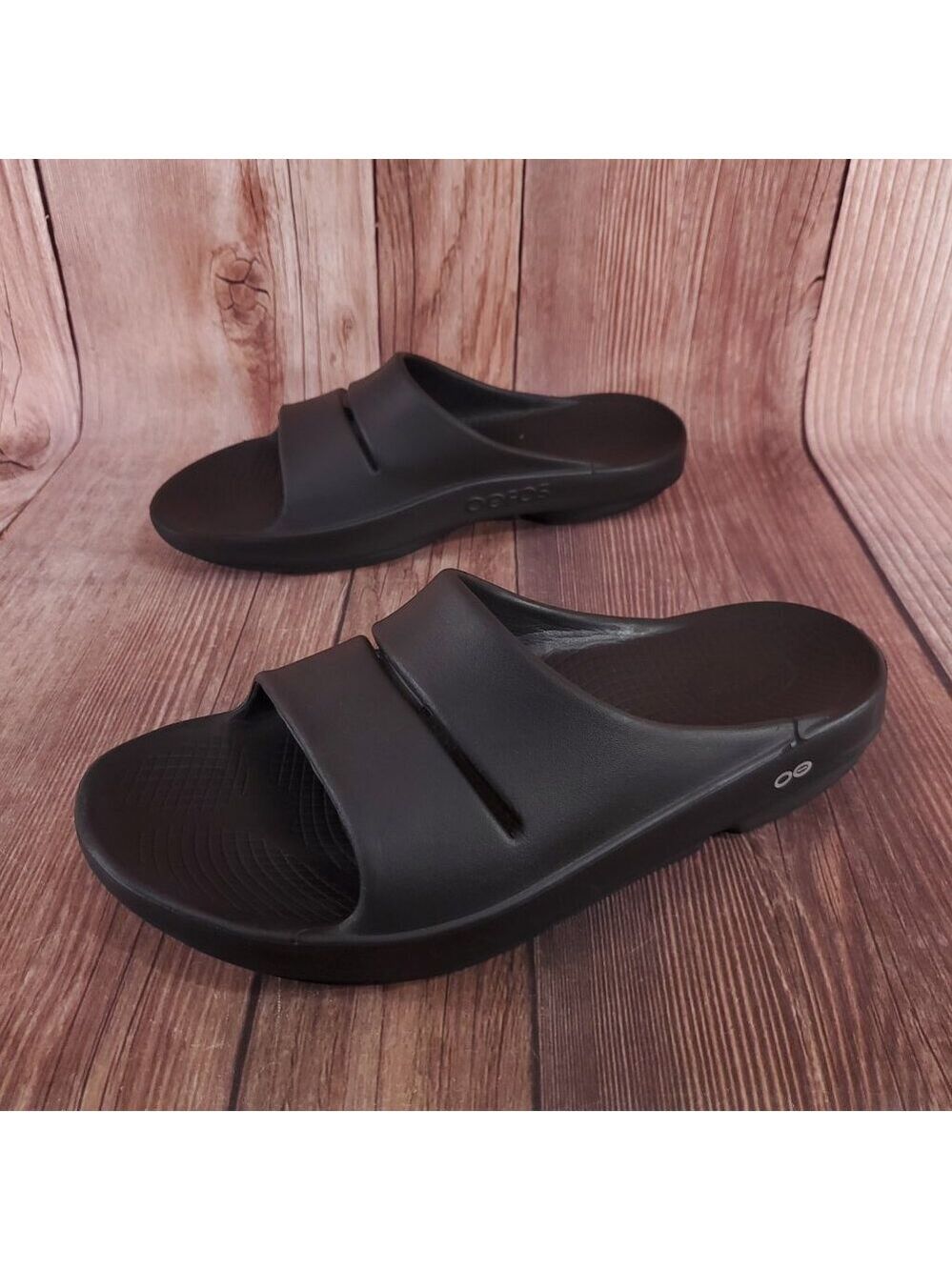 Oofos Ooahh Unisex Size Mens 12 Womens 14 Black Slides Sandals Recovery Comfort